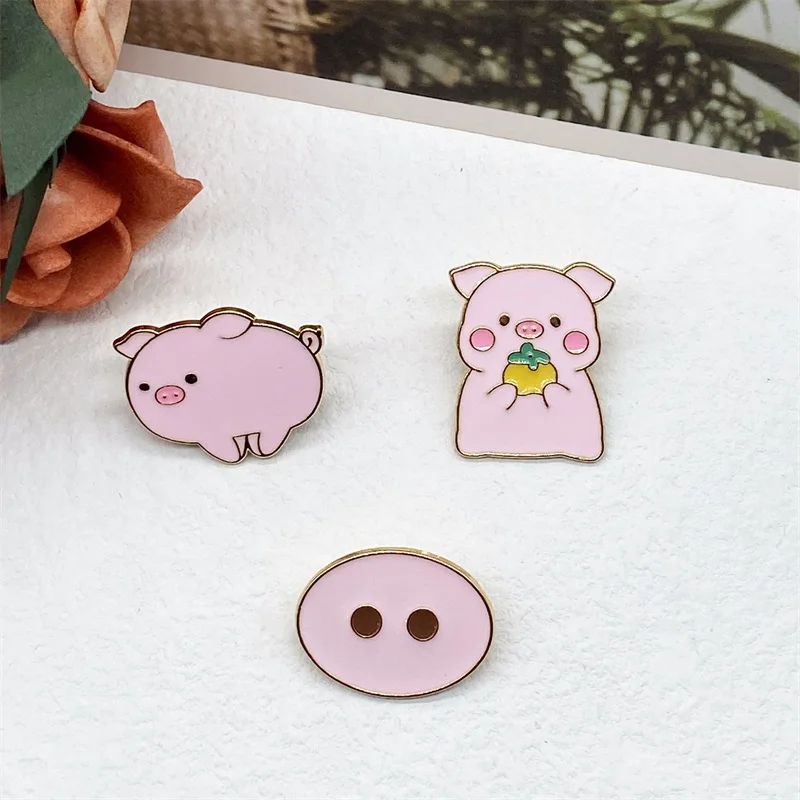 Cute And Cute Fan Standing Upside Down Piglet Modeling Design Metal Enamel Brooch Cartoon Pig Nose Badge Pin Fashion Accessory