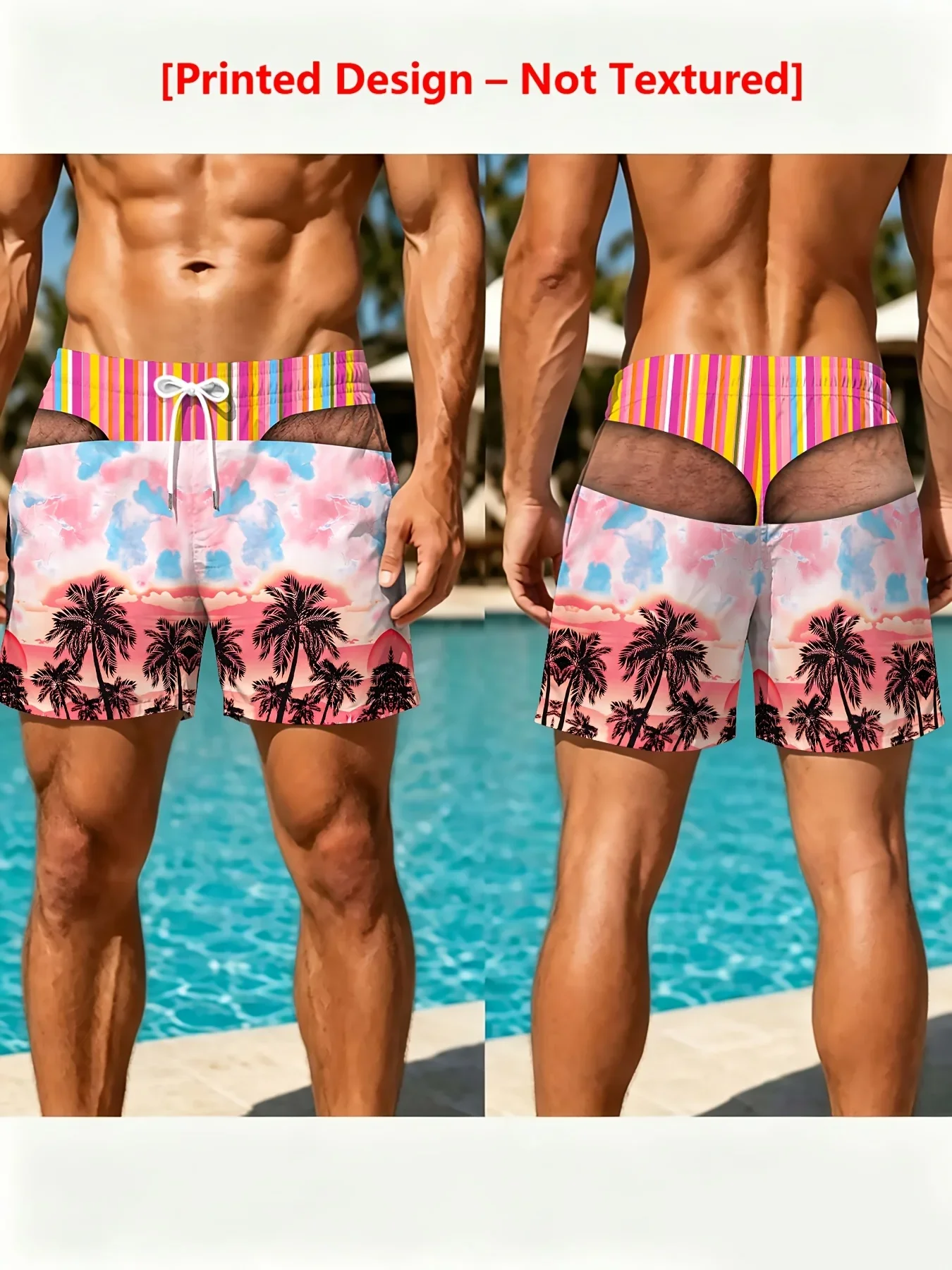 Funny 3D Print Jungle Parrot Floral Fake Hollow Out Visual Illusion Mens Summer Party Shorts