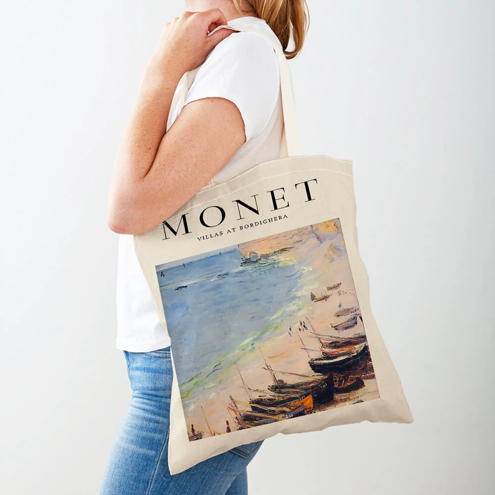 Monet Picasso Parrot Butterfly Mountain Shopping Bags Double Print Eco Casual Nordic Shopper Bag Lady Canvas Tote Women Handbag