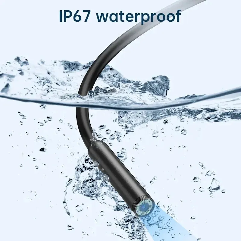 INSKAM 2MP Endoscope Camera IP67 Waterproof 8MM Hard Wire Pipeline Inspection Borescope With 8 Adjustable LED For Type C And IOS