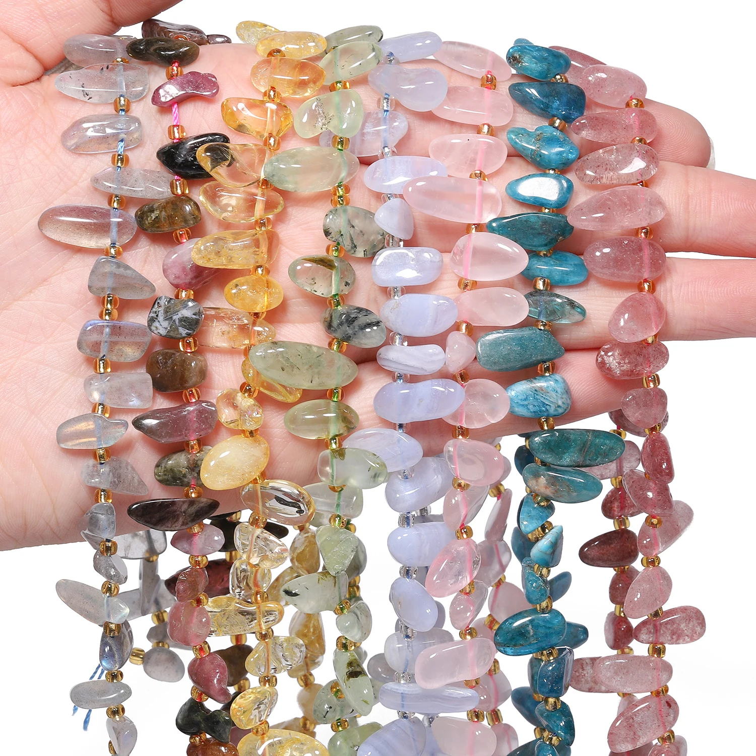 10-14mm AAA Irregular Natural Stone Tourmaline Apatite Amethyst Beads Gravel Spacer Beads For Jewelry Making DIY Charms Bracelet