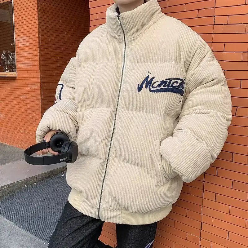 

New Winter Thiened Cotton Jaet for Men Warm Casual Sports Sle Bread Clothes Trendy Brand Youthful Polyester Fiber Fill
