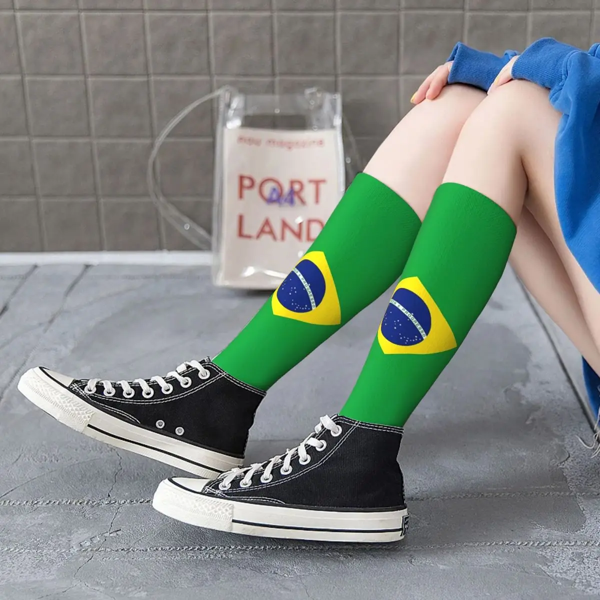 Calcetines largos con bandera nacional de Brasil, medias absorbentes de sudor Harajuku, accesorios para todas las estaciones, regalos de navidad Unisex