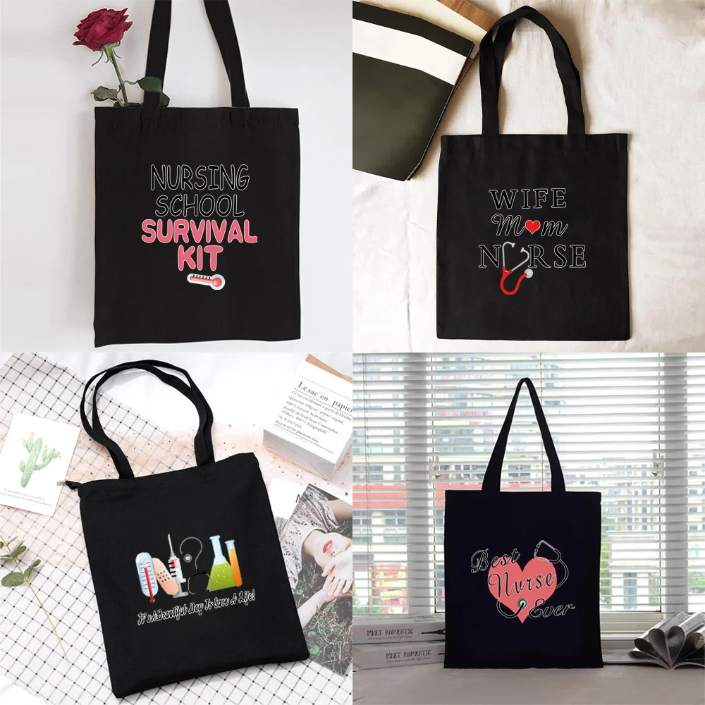 Shopping Bag Women Canvas  Shopper Shoulder Bag Eco Handbag 2022 Fashion Organizer Tote Bag Commute Grocery Bag Nurse Print