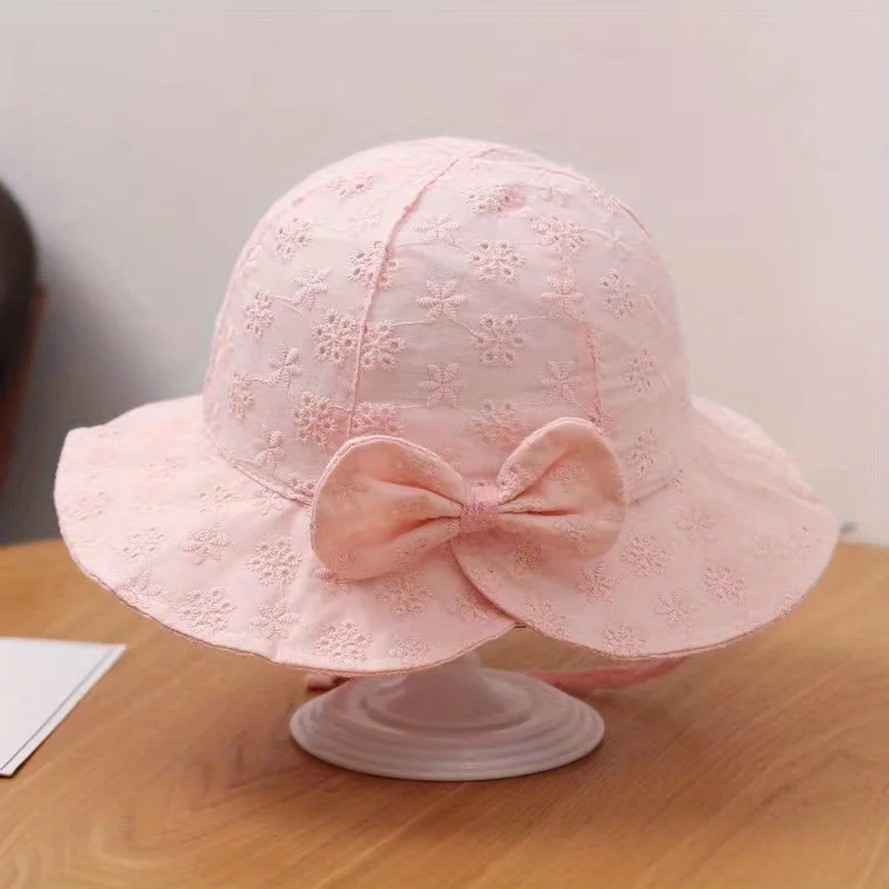 Baby Girls Lace Bow Fisherman\'s Sun Hat, Breathable Summer Outdoor Sunscreen Princess Cap For Newborn Infant Kids Children