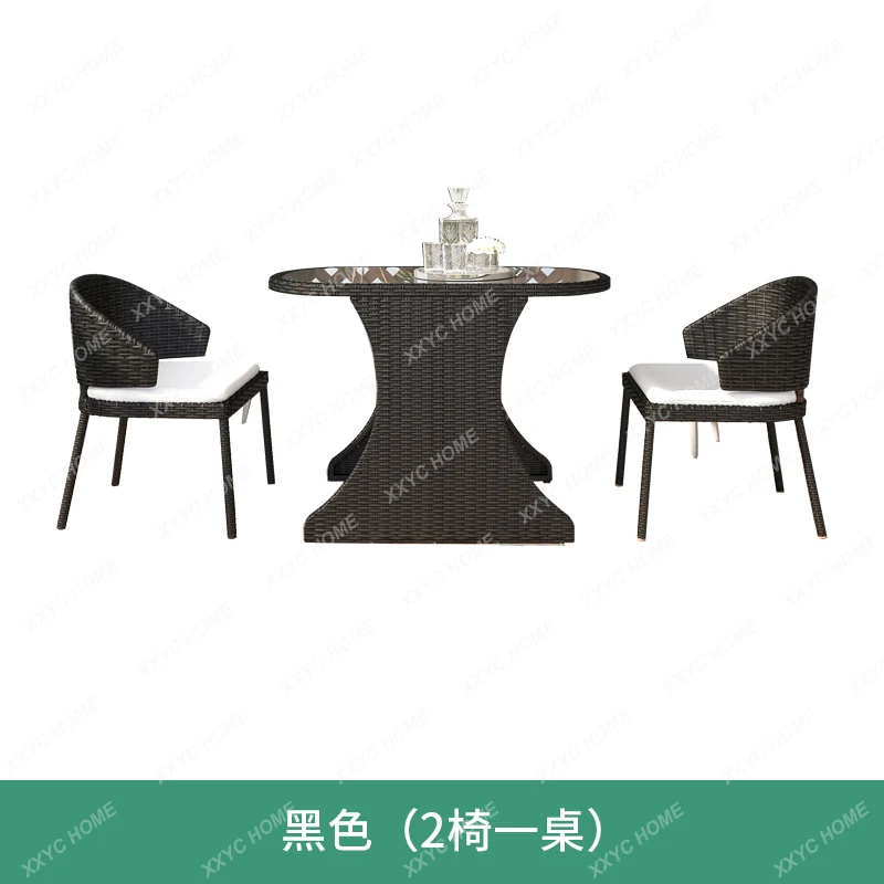 ZC Outdoor Balcony Rattan Chair Three-Piece Set Small Apartment Rattan Waterproof and Sun Protection Tea Table Chair