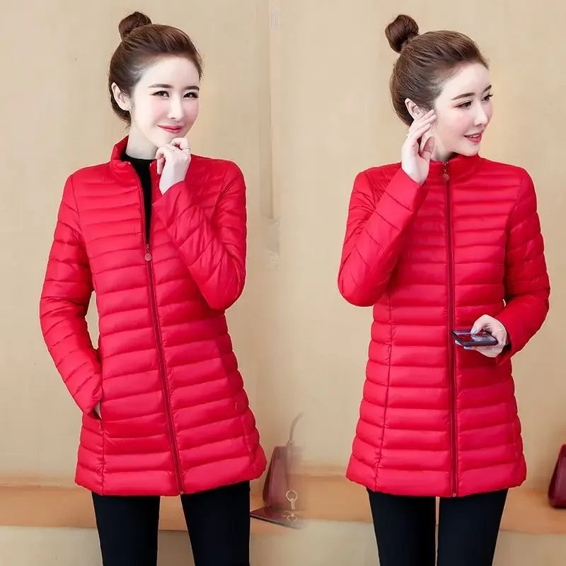 Women's down Cotton Jacket Coat Lightweight Long Style Middle-aged plus Size Slimming Spring Cotton Wear Korean Version