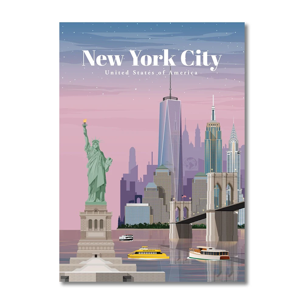 المدن السياحية العالمية الشهيرة المشارك يطبع لندن مدينة نيويورك السفر الرسم على لوحات القماش الجدارية صورة ديكور غرفة المعيشة المنزلي #5