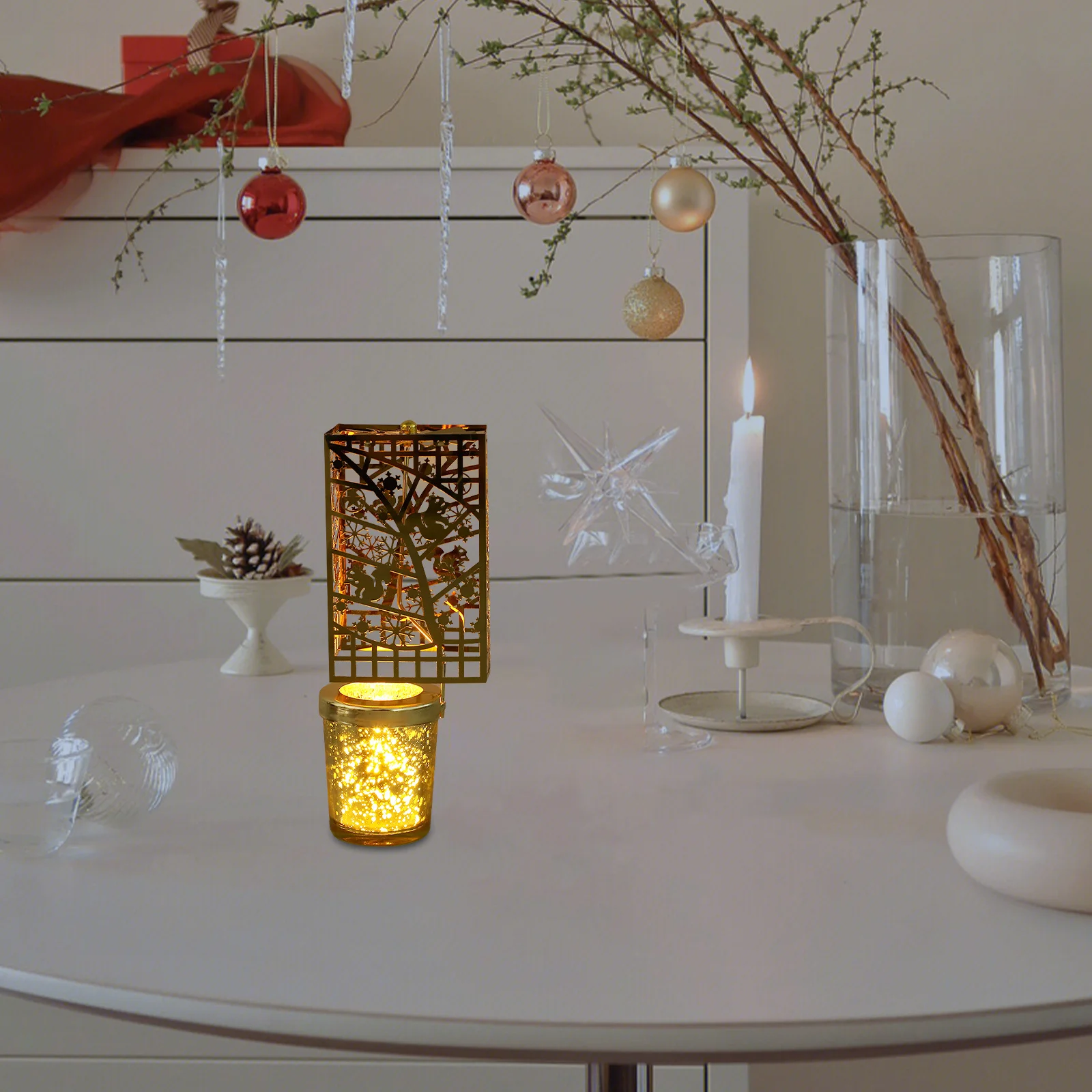 

European Rotating Christmas Holder Golden Pattern Spinning Tealight Carousel Holiday Party Table Decor