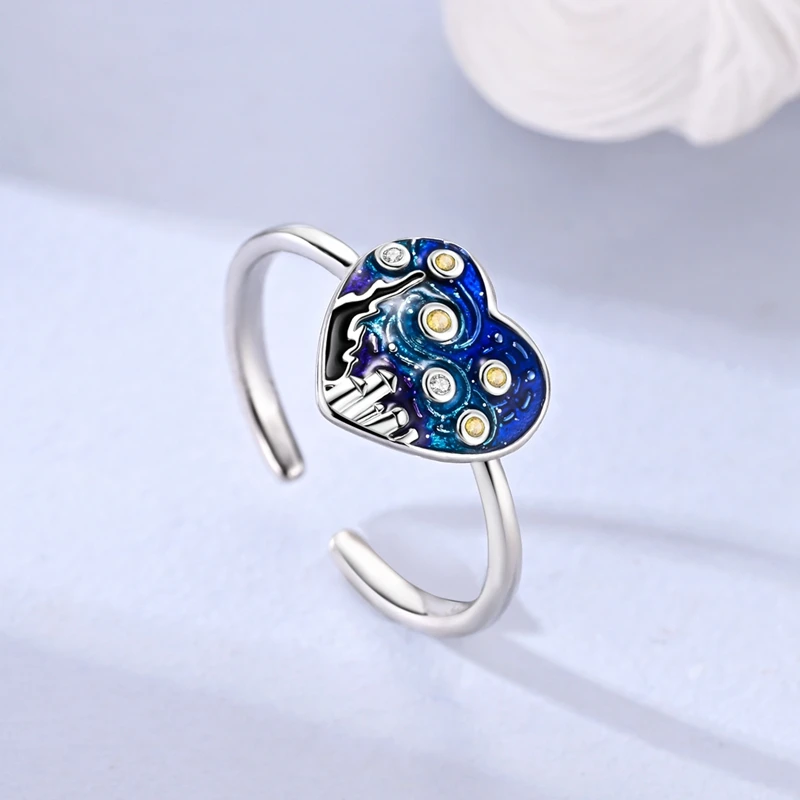 

Original 925 Sterling Silver Van Gogh Star Open Rings For Women Girls Jewelry Birthday Anniversary Gifts