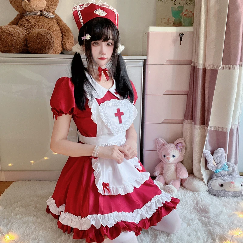 Origineel Japans Zacht Meisje Lolita Wijn Rood Kruis Meid Jurk Codress Meid Jurk Dameskleding Baas Jurk