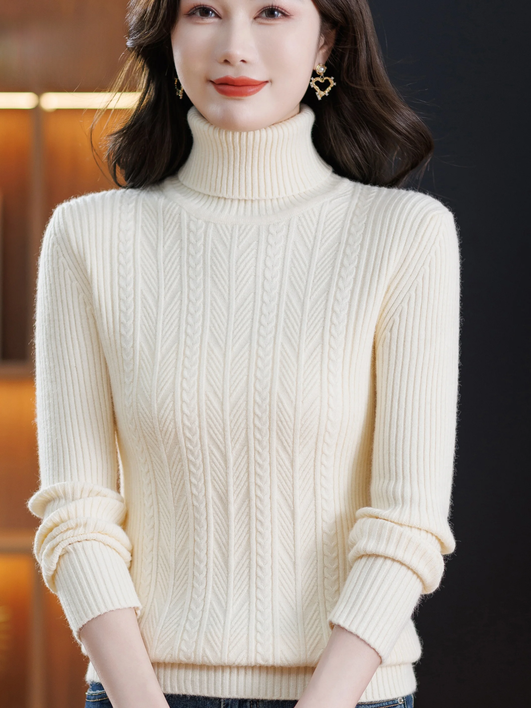 

Женский вязаный свитер с высоким воротником, зимний, модный, облегающий, теплый, базовый, для женщин среднего возраста, топ