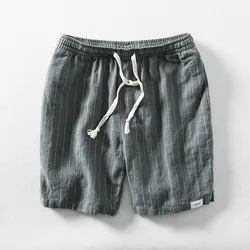 Breathable Men's Cotton Linen Casual Shorts for Summer Wear Loose Fit Striped Shorts Men Clothing Plus Size M-6XL PT-532