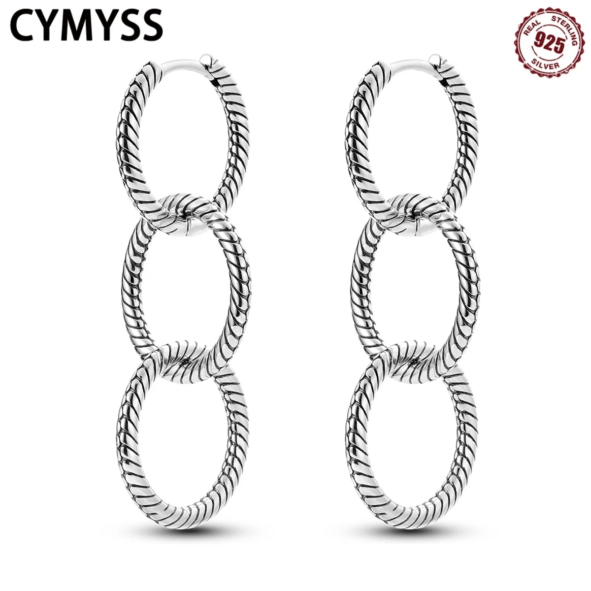 

CYMYSS 2025 New S925 Sterling Silver Three-Ring Snake Bone Earrings Fine Jewelry Birthday Party Gift Women's Drop Earrings