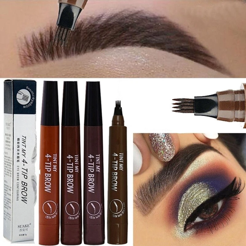 

5 Colors Eyebrow Pen Waterproof 4 Fork Tip Eyebrow Tattoo Pencil Long Lasting Natural Dark Brown Liquid Eye Brow Pencil