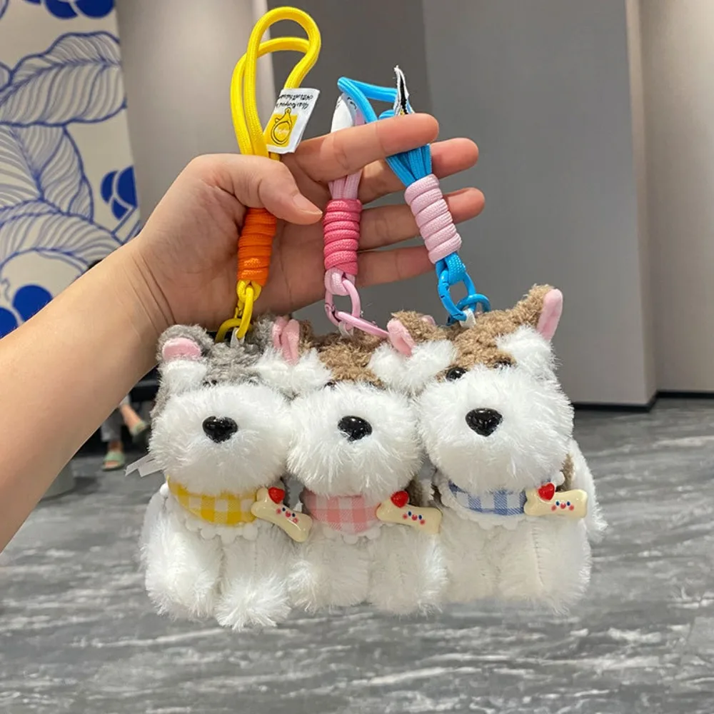 PP Cotton Schnauzer Puppy Doll Keychain Stuffed Doll Fluffy West Highland Dog Key Ring Soft Backpack Pendant