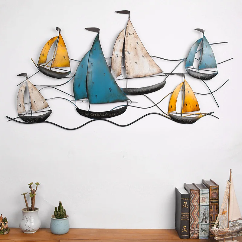 Industrial style wrought iron sailboat wall hanging bar cafe creative wall soft decoration pendant home wall decoration