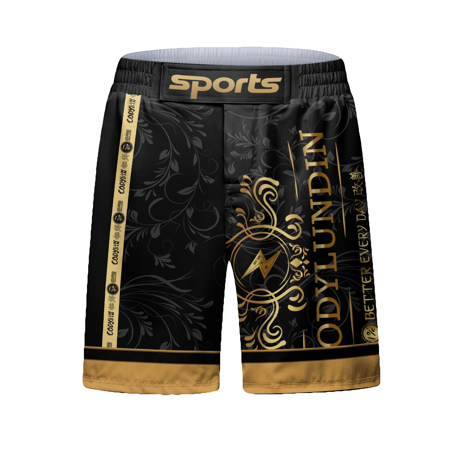 Cody Lundin Polyester Black Custom Print Grappling Shorts Gym Jogging Shorts for Male Boxing Fight Shorts MMA Fitness Sportswear