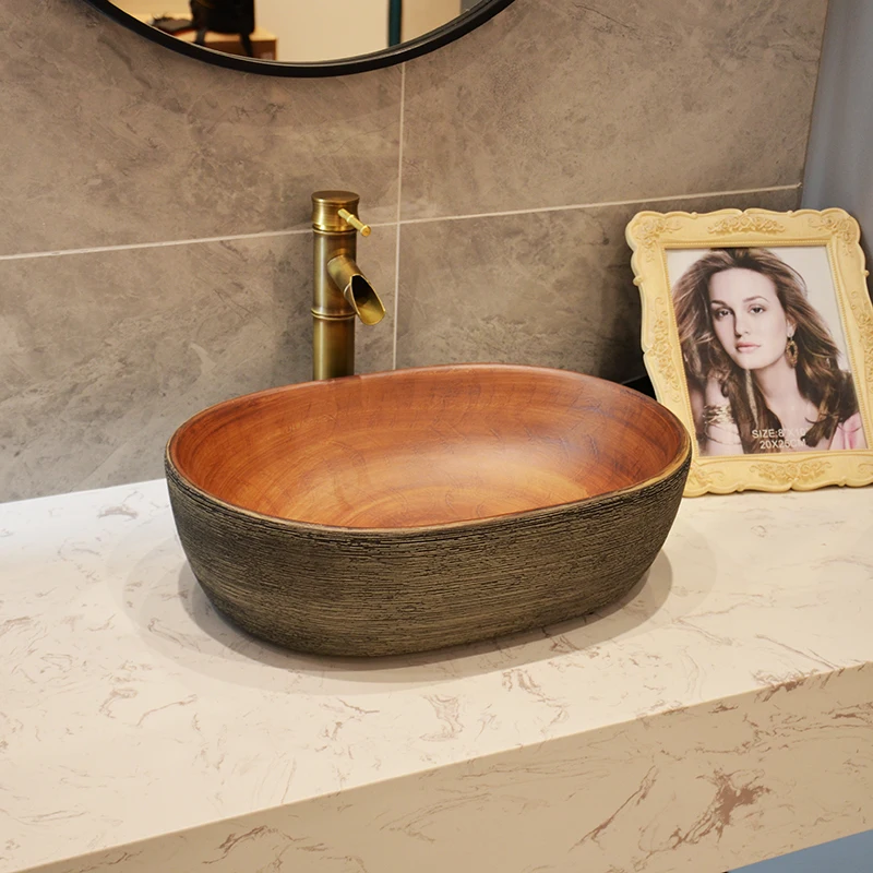 

Oval washbasin single basin household bathroom wash basin creative retro ceramic washbasin