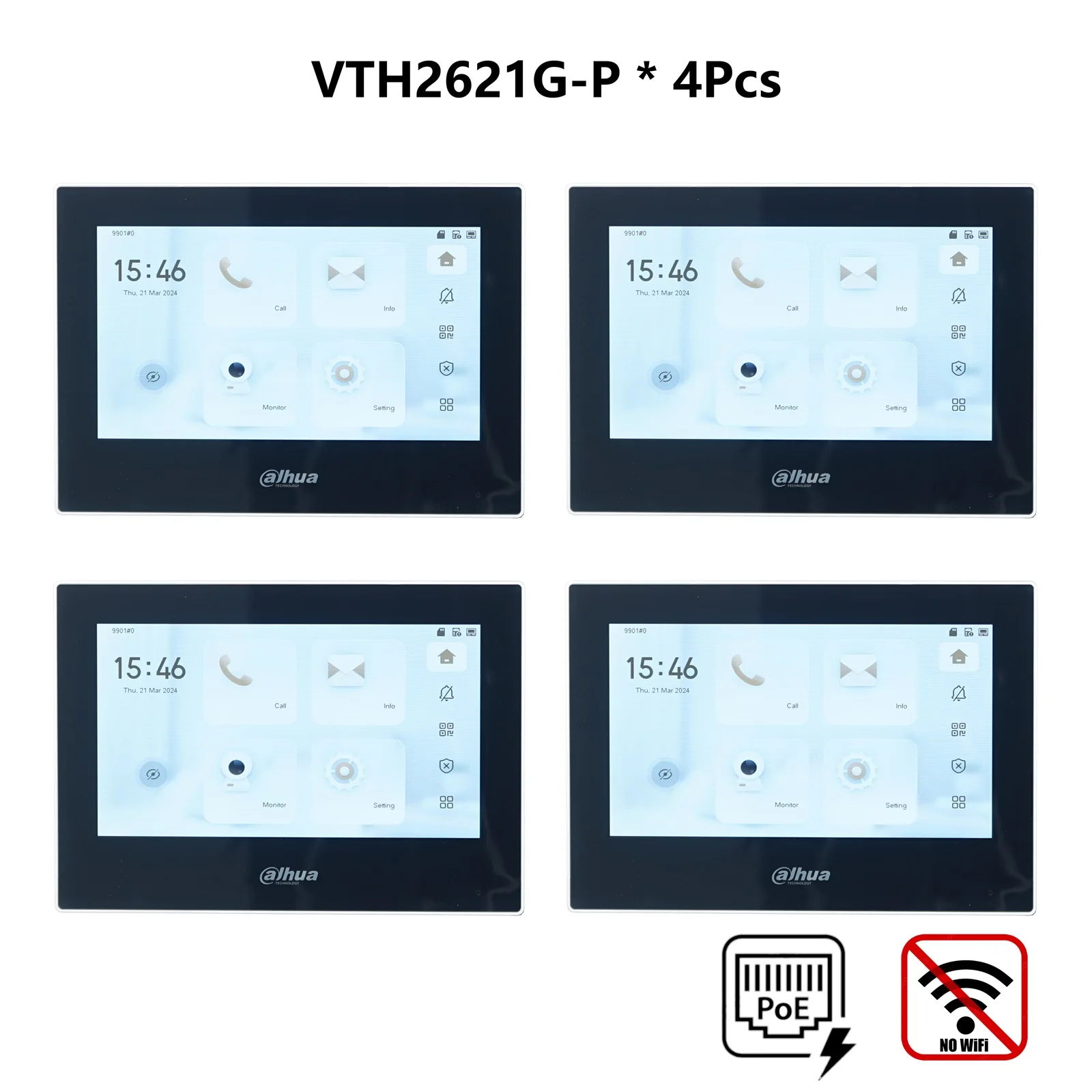 Dahua VTH2621GW-P / VTH2621G-P 802.3af PoE 7 inch Touch Indoor Monitor, deurbel Monitor, Video Intercom, Ingebouwde SD-kaart