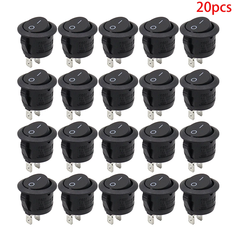 (YY)20Pcs Rocker Switch Black On Off 2 Pin Mini Round Toggle Switch 3A 250V 6A 125V 15MM Circle Switches for RV Car Truck Boat