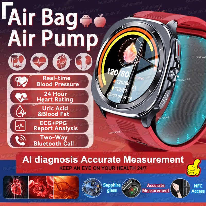 

2025 NFC Smart Watch ECG Air Pump Blood Pressure Watches Men 1.43" AMOLED Heart Rate Lipids Uric Acid Health Tracker Smartwatch