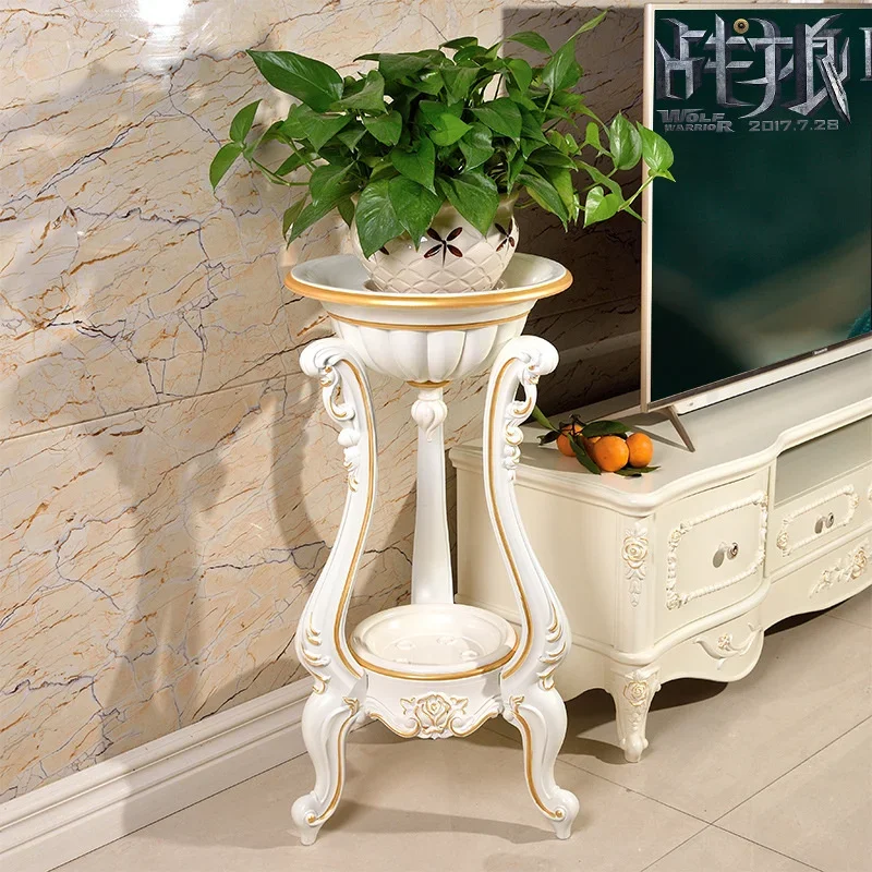 European Living Room Stand For Flowers Multilayer Resin Carved Drawing Planter Elegant Flower Shelf Classic Plant Rack