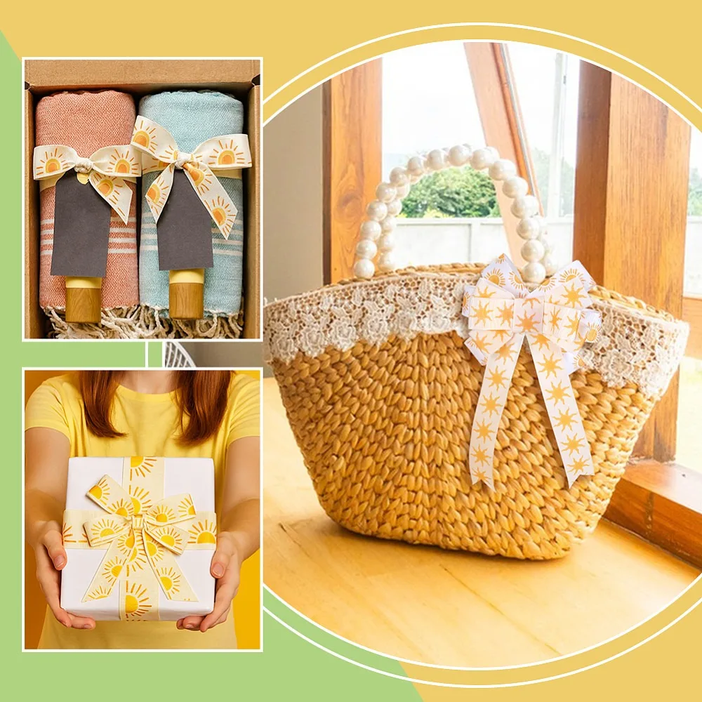 20 Yards 4 Styles Sun Pattern Polyester Ribbon for Garment Accessories Gift Decoration Mixed Color 7/8 inch(22mm) 5 yards/style