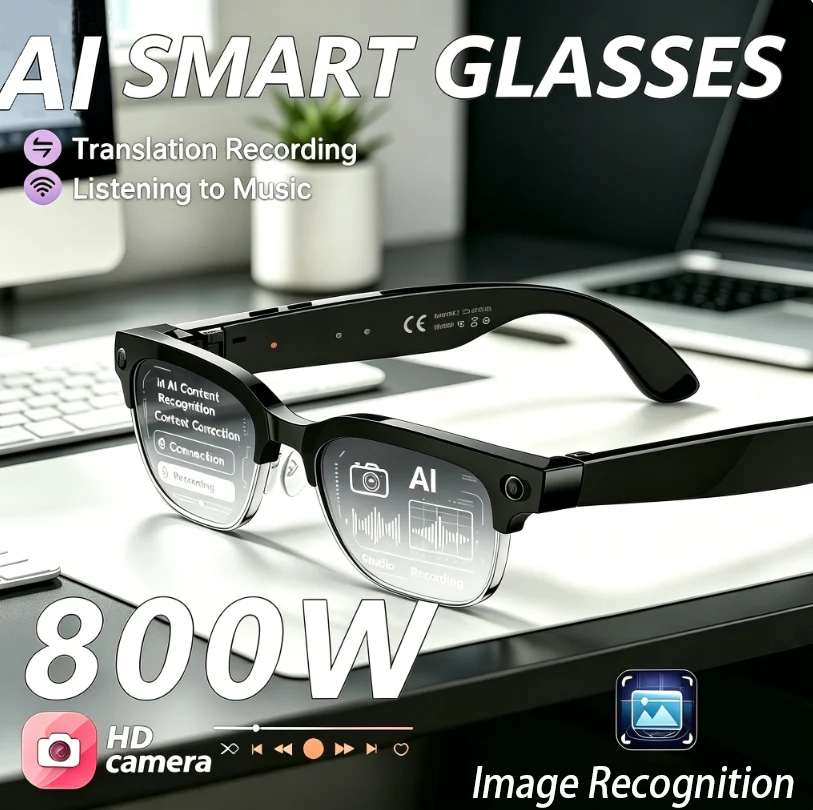 2026New 800W Pixel Camera Smart Glasses Men Video Recording AI Photo Recognition Bluetooth Call Voice Translation Sunglasses Man