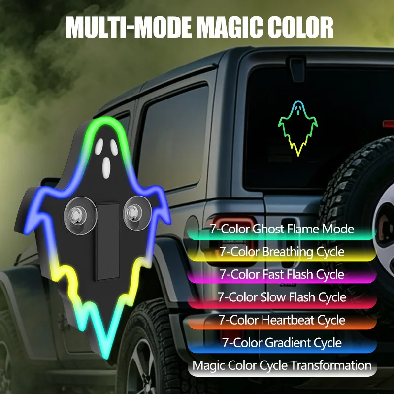 Solar Devil Light, LED Car Ghost Ambient Light, Car Rear Window Dynamic Decorative Expression Light for Halloween