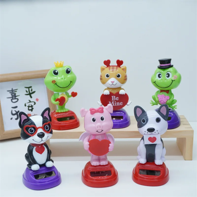 Hot Car Ornaments Solar Automatic Swing Dogs Figurine Animal Doll Toy Frog Miniature Holiday Gifts Creative Interior Decorate