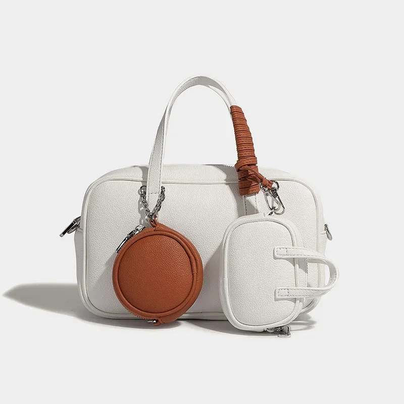 Designer Bowling Bag with Two Matching Wallets Boston Crossbody Shoulder Bags Niche Fashion Color Contrasting Tote Bag Handbag