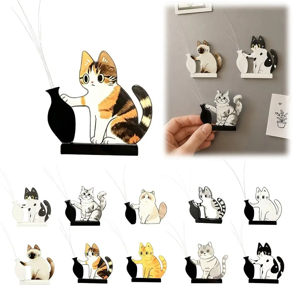Acrylic Cat Whiskers Collection Ornaments Magnetic Cartoon Cat Hair Storage Memorial Box Cat Refrigerator Sticker