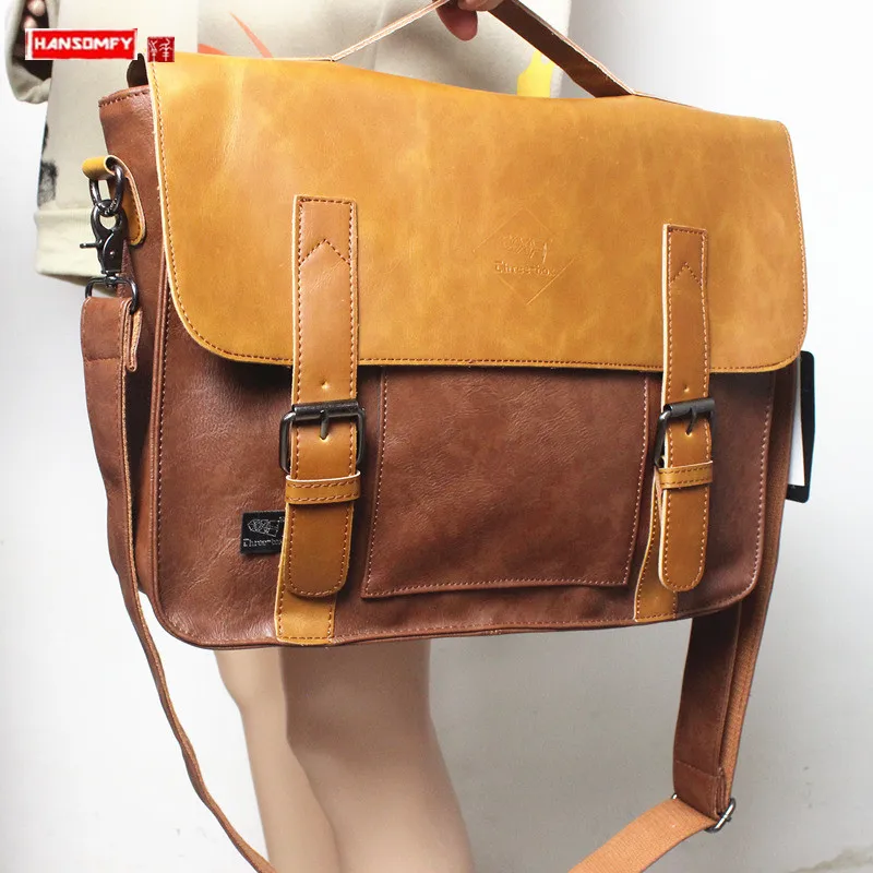 

New Soft Leather Men Handbags Shoulder Messenger Bag Versatile Internet Celebrity Women's Bag Briefcase Street Commuter Bags