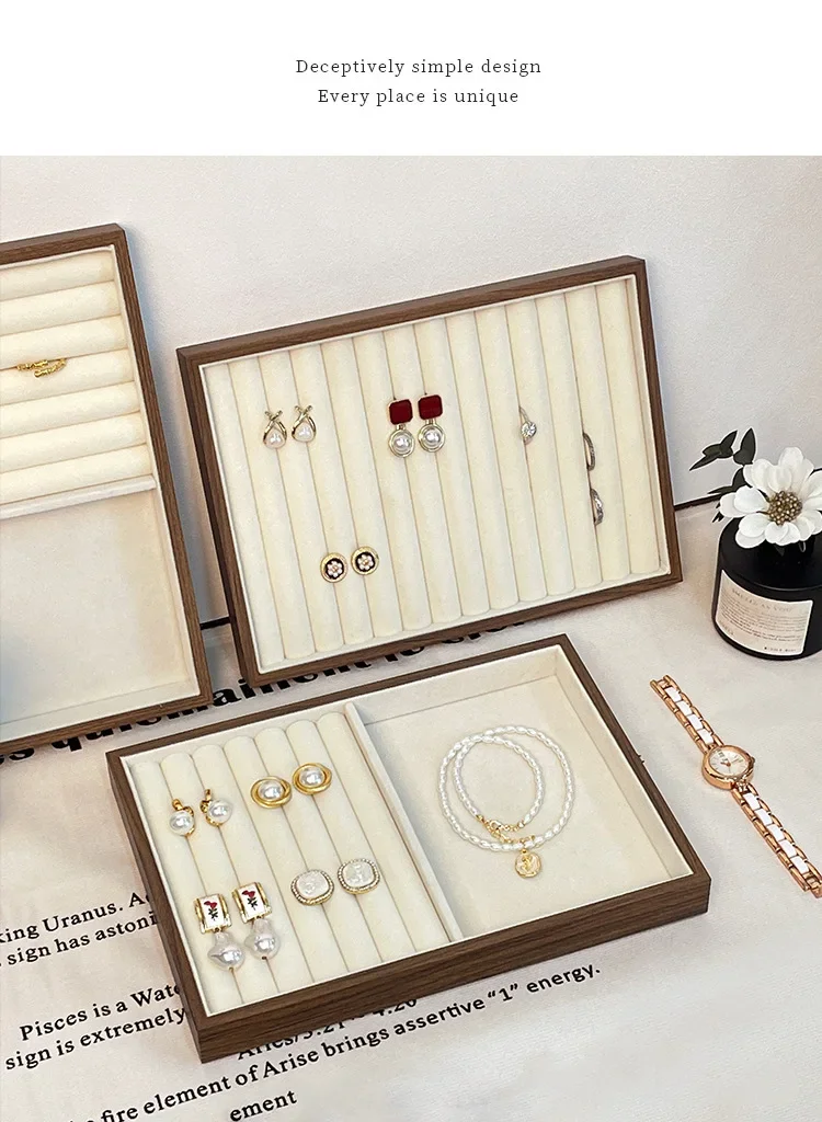 High-end Walnut Pattern Jewelry Tray Large Capacity Multi-grid Ring Necklace Stud Earrings Jewelry Storage Display Tray
