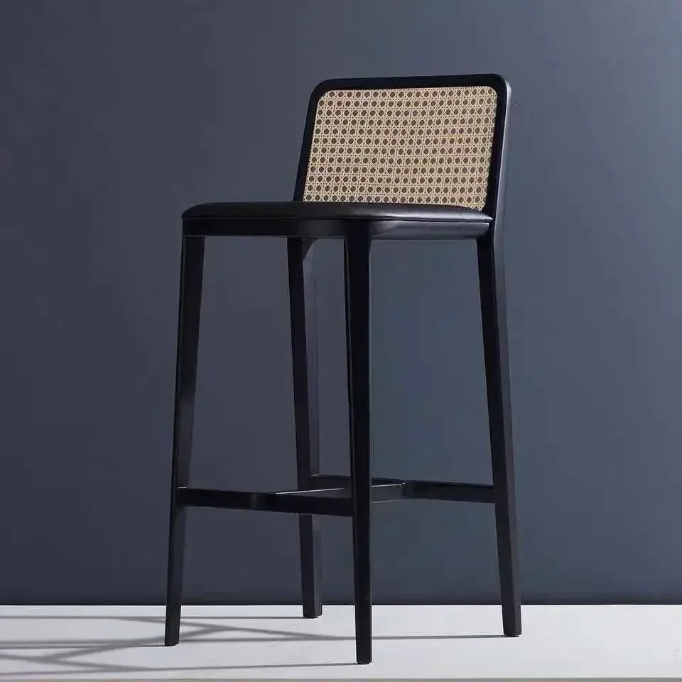 

#For Home Living Room High-end Solid Wood Chair Ash Wood High Stool Homestay Hotel Creative Rattan Bar Chair