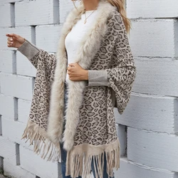 Tassel Faux Fur Loose Cardigan Knit Sweater Women Leopard Jumpers Autumn Winter Maxi Coat Soft Coat Long Knitted Jacket