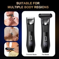 Body & Groin Hair Trimmer for Men,Waterproof Dual-Head Ceramic Blade Trimmer & Foil Blades,Wet & Dry Men’s Ball Shavers