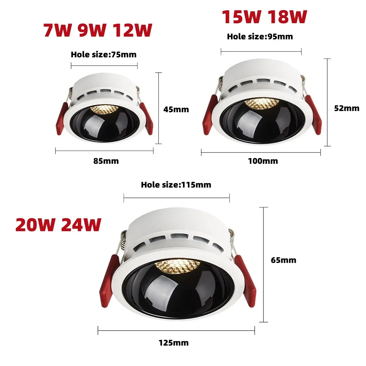 アンチグレアシーリングダウンライト、埋め込みランプ、ハニカムcob、LEDスポットライト、天井器具照明、7w、9w、12w、15w、18w、25w、85-265v