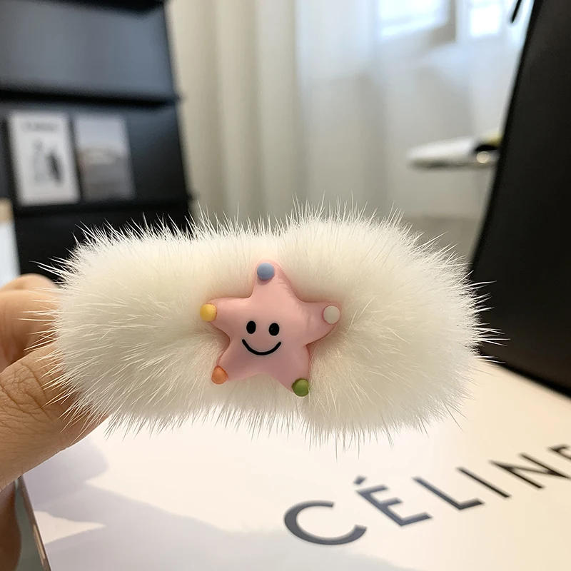 New Women Girl Cute Plush Natural Mink Fur Hairpin Hair Claw Elegant Temperament Real Fur Hairgrips Fashion Hair Accessories