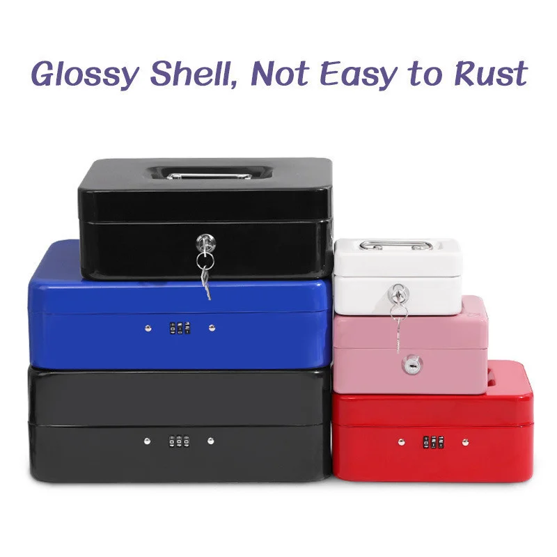 Metal with Handle Key Combination Documents Cash Bank Cards Money Storage Boxes Household Safe Boxes with Plastic Compartment