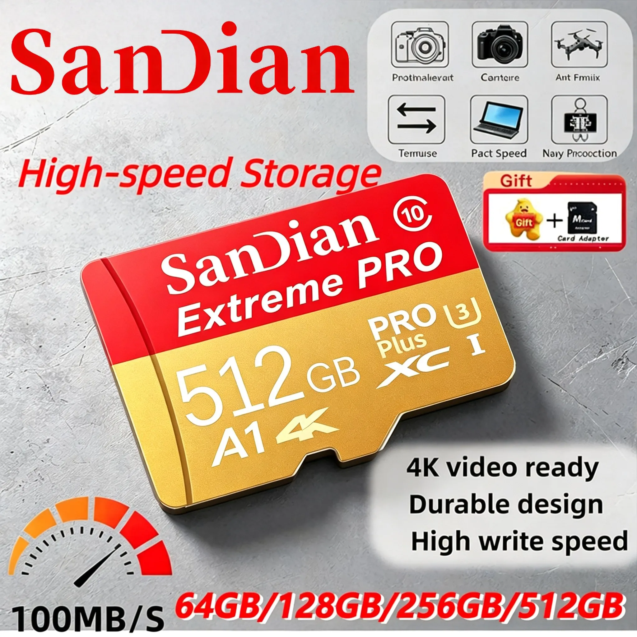 Swift SD Cards 128GB 256GB 512GB TF Cards Memory Card Micro TF SD Card U3 for Phone/Smartphone/Recorder/Baby Monitor/Car DVR