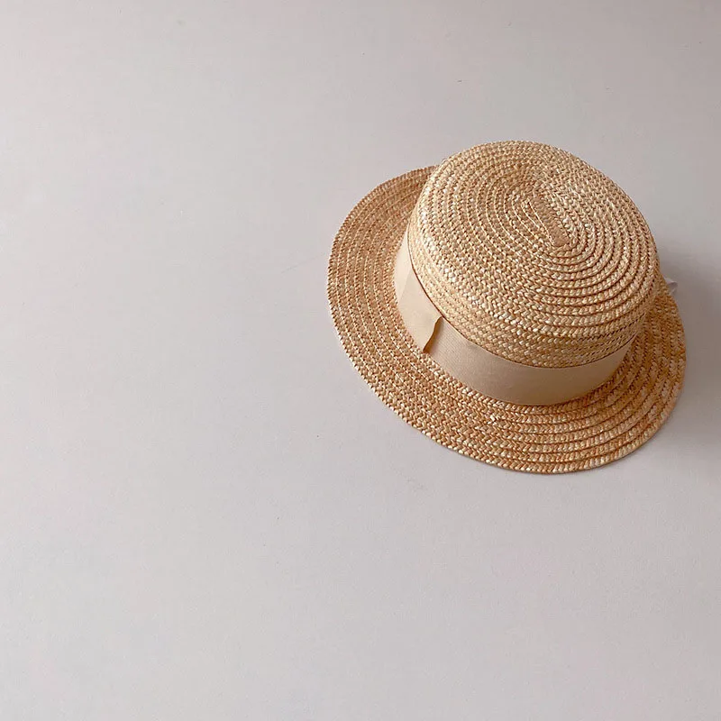 Korean Kids Wheat Straw Hat Summer Boys Girls Beach Hat 2024 Big Brim Sun Hat Newborn Accessories