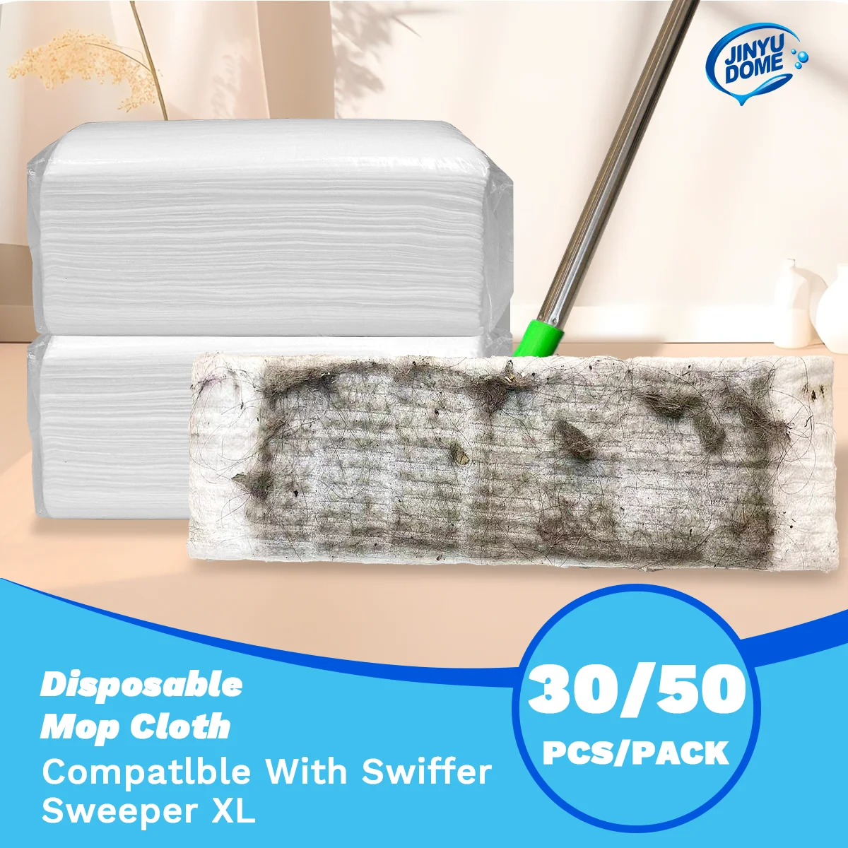 

JINYUDOME 30 Count Disposable Electrostatic Dust Removing Refills Mop Pads For Swiffer XL Wet And Dry Mop Floor Cleaning Cloths