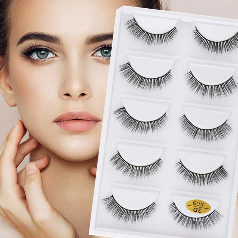 5 Pairs Natural Soft 3D Mink False Eyelashes Handmade Fake Eye Lashes Faux Cils Make Up Beauty Tools