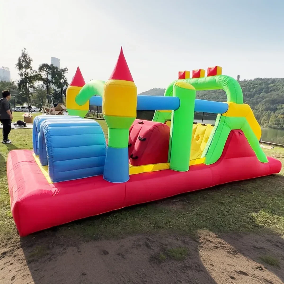 Opblaasbare hindernisbaan voor Big18 x 8.2FT Kids 3-6 Bounce House Castle dubbele tunnels, grote glijbaan, klimmen, obstakels