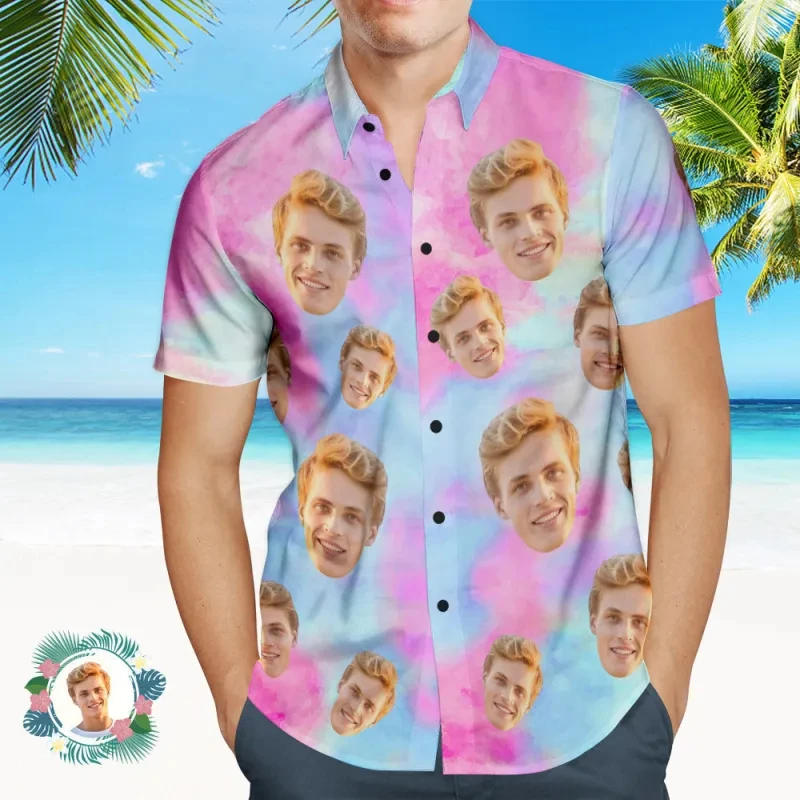 Custom Photo Hawaiian Shirt Beach Vacation Men's Popular All Over Print Hawaiian Beach Shirt Holiday Gift Tie Dye Style Blouses
