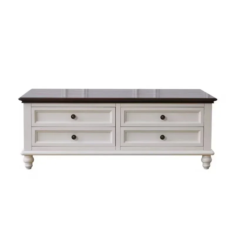 American rural retro solid wood rectangular ivory white coffee table, small apartment coffee table tea table household