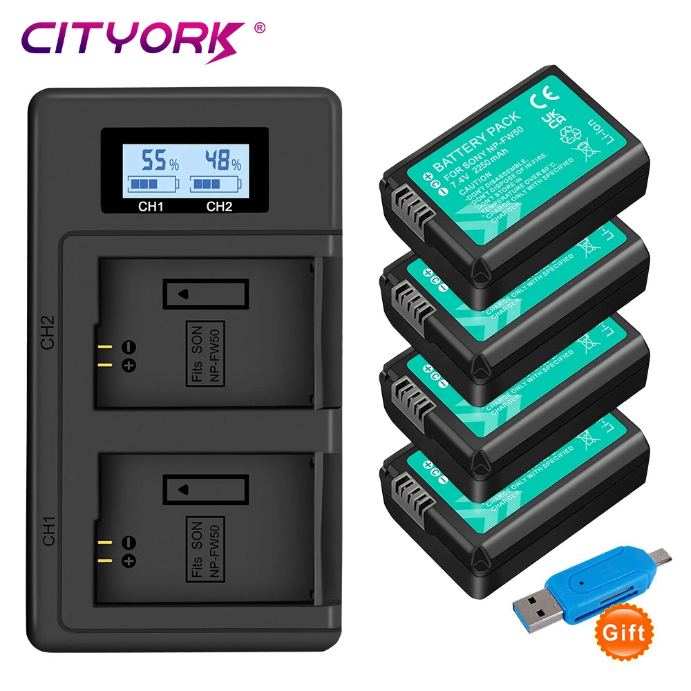 

CITYORK NP-FW50 NP FW50 Camera Battery + LCD Charger for Sony Alpha A6500 A6300 A6000 A5000 A3000 NEX-3 A7 A7II A7RII A7SII A7S