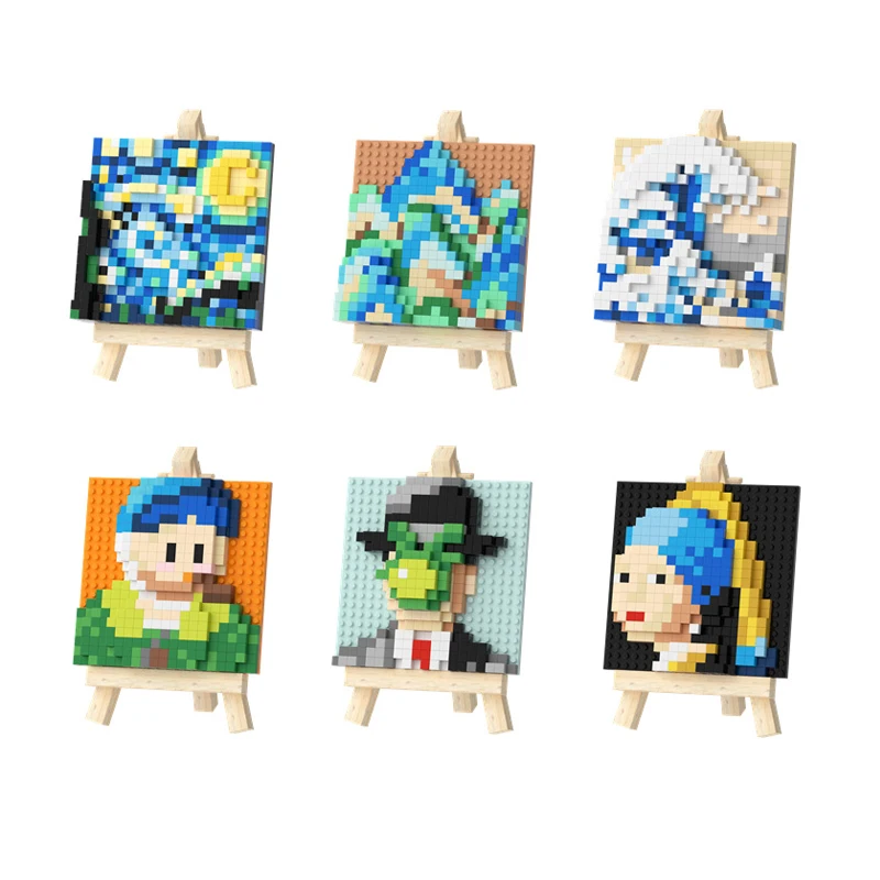 

Artistic Pixel Painting Micro Building Blocks Starry Night Kanagawa Diamond 3D Model Mini Brick Toys For Table Decor